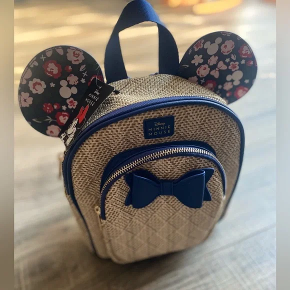 Disney Minnie Mouse mini backpack with two pockets and floral printed ears w/bow - Picture 8 of 14